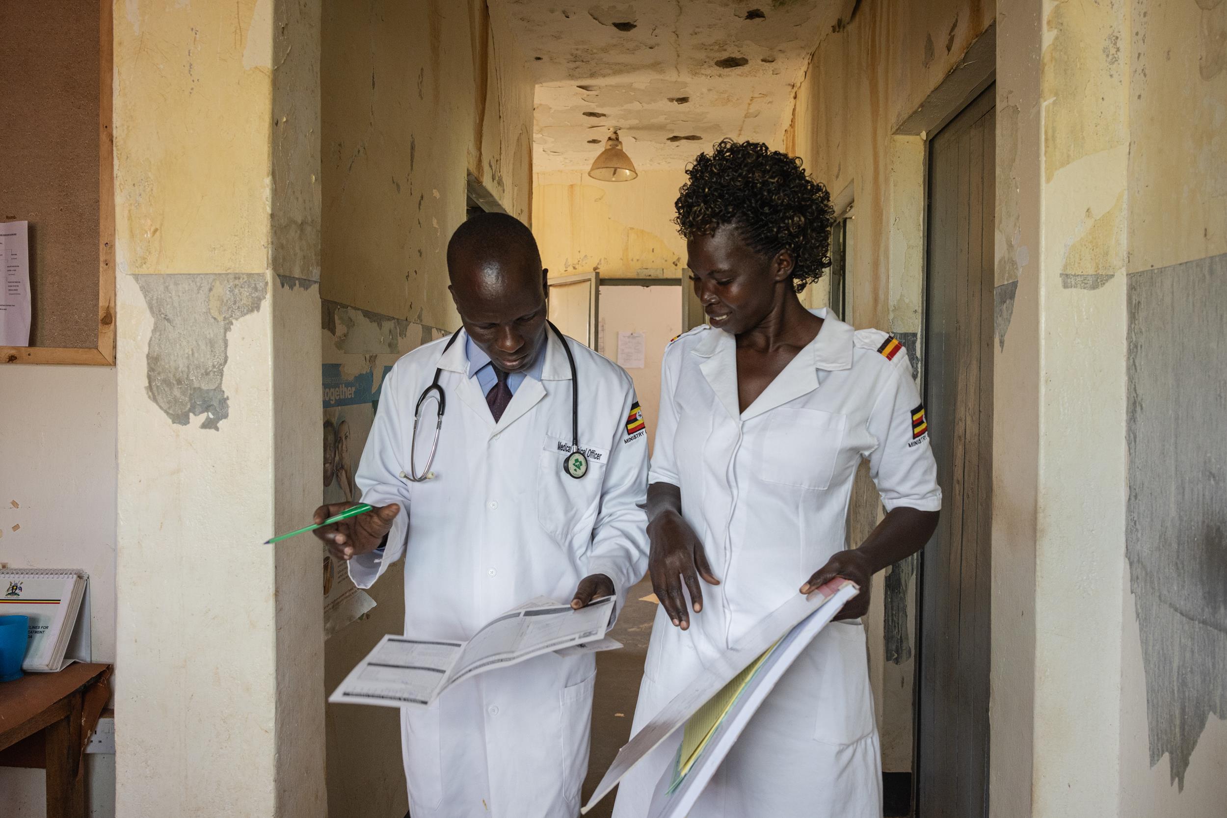 Mwaka Coline Cox, In-Charge and Night Anek, midwife at Loborom Health Center III, Kitgum District. 
