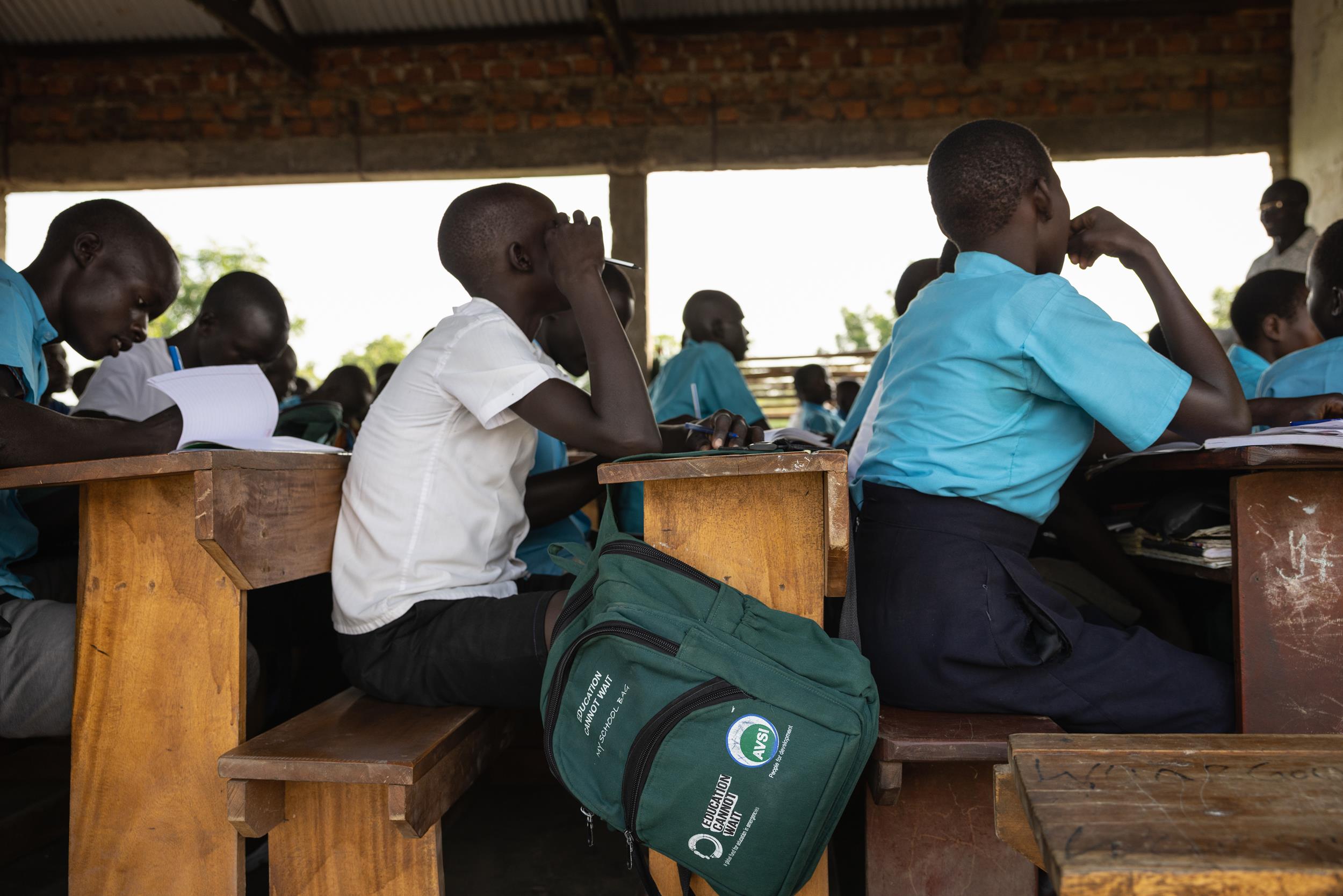 students in refugee settlement in Uganda