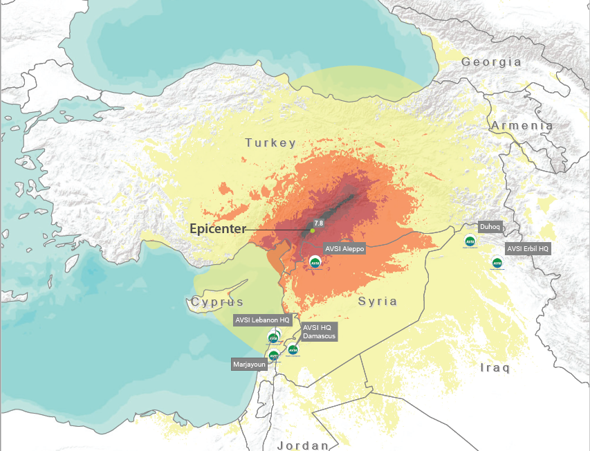 Terremoto Tuchia Siria mappa